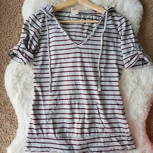 Striped Hooded T-Shirt with Kangaroo Pocket